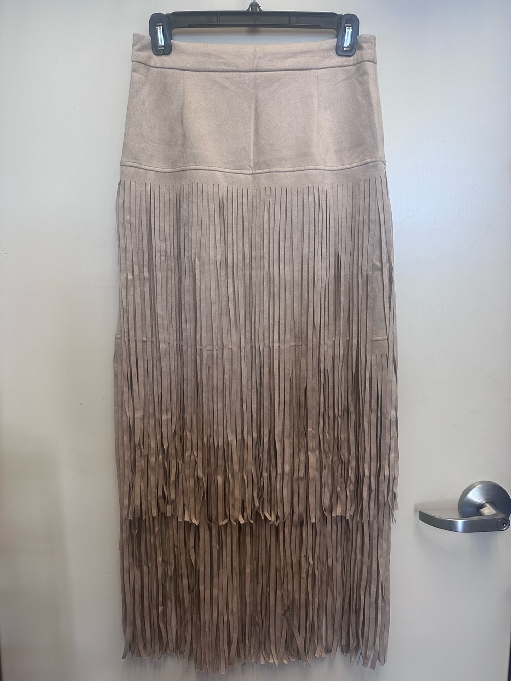 Fringe faux Suede Maxi Skirt in Taupe